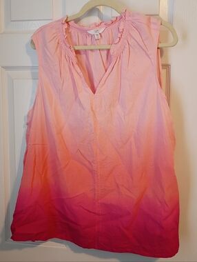 Time & Tru Sleeveless Ombre Pink to Fuchsia Women’s Linen Top